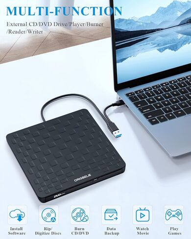 External CD DVD Drive for Laptop, USB 3.0 Type-C Ultra Slim 13mm DVD Player Portable CD DVD +/-RW Drive CD Burner Reader Writer Recorder for Desktop PC Windows 11/10/8/7 Linux Mac OS (White) in Saudi Arabia