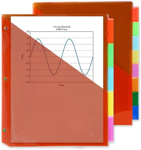 مجموعة فواصل بلاستيكية مكونة من 5 علامات تبويب، ومؤشر حجم حرف مقسم بجيبين لـ 3 مجلدات حلقية، وفواصل للموضوع، وواقي أوراق 3 فتحات للمدرسة/المنزل/المكتب (10 قطع) in Kuwait