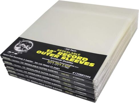 (100) 12 Vinyl Record Outer Sleeves Extra Thick Resealable - Super Clear, Archival Quality - Premium 2.5 mil Thick - #12SB025RS in Kuwait