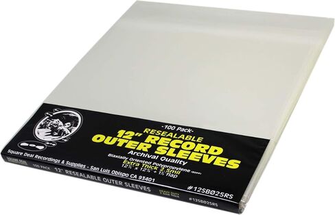 (100) 12 Vinyl Record Outer Sleeves Extra Thick Resealable - Super Clear, Archival Quality - Premium 2.5 mil Thick - #12SB025RS in Kuwait