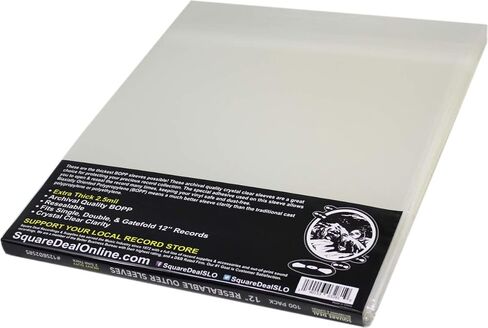 (100) 12 Vinyl Record Outer Sleeves Extra Thick Resealable - Super Clear, Archival Quality - Premium 2.5 mil Thick - #12SB025RS in Kuwait