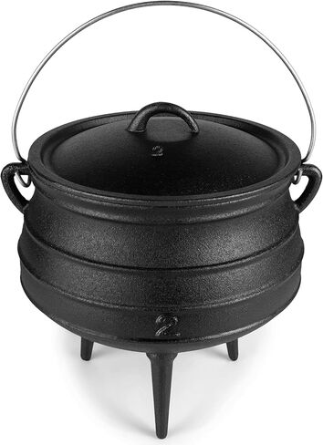 Cauldron من الحديد الزهر Bruntmor - وعاء بوتجي أفريقي مع غطاء - 3 أرجل حتى لتوزيع الحرارة - أدوات طبخ الفرن الهولندية للتخييم للطهي فوق النار - 10 كوارت (X -Large) in Kuwait