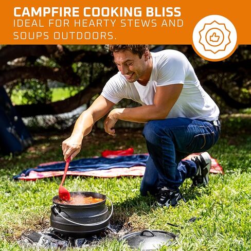 Cauldron من الحديد الزهر Bruntmor - وعاء بوتجي أفريقي مع غطاء - 3 أرجل حتى لتوزيع الحرارة - أدوات طبخ الفرن الهولندية للتخييم للطهي فوق النار - 10 كوارت (X -Large) in Kuwait