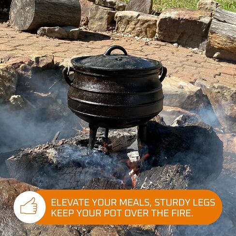 Cauldron من الحديد الزهر Bruntmor - وعاء بوتجي أفريقي مع غطاء - 3 أرجل حتى لتوزيع الحرارة - أدوات طبخ الفرن الهولندية للتخييم للطهي فوق النار - 10 كوارت (X -Large) in Kuwait