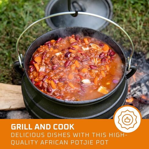 Cauldron من الحديد الزهر Bruntmor - وعاء بوتجي أفريقي مع غطاء - 3 أرجل حتى لتوزيع الحرارة - أدوات طبخ الفرن الهولندية للتخييم للطهي فوق النار - 10 كوارت (X -Large) in Kuwait