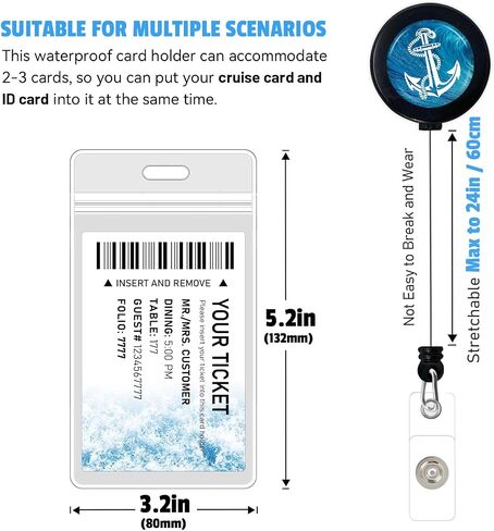 2 Pack Retractable Cruise Lanyard with Waterproof ID Holder Retractable Reel for Cruise Key Cards Ships Essentials & Must Have Travel Accessories（Funny Pirate） 2 in Saudi Arabia