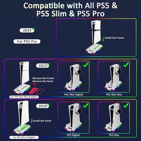 PS5 Cooling Station,PS5 Slim Stand with Controller Charging Station for PS5 Slim&Standard Disc/Digital Console and PS5 Pro, PS5 Accessories Incl. Charger/Turbo Fan/USB Hub/Headset Holder/RGB light in Kuwait