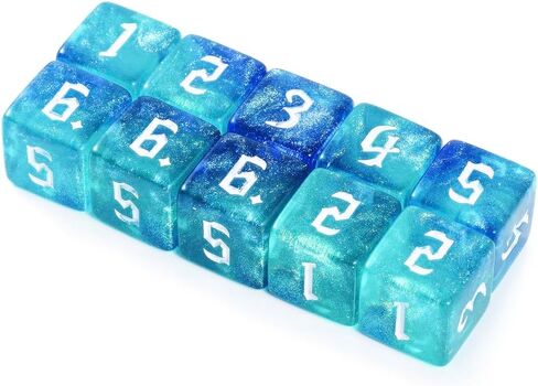 10 Pieces Polyhedral D6 Dice 16mm Acrylic Double Colors 6 Sided Game Dice for RPG MTG DND Table Games (Blue Green) in Kuwait