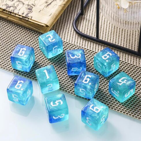 10 Pieces Polyhedral D6 Dice 16mm Acrylic Double Colors 6 Sided Game Dice for RPG MTG DND Table Games (Blue Green) in Kuwait