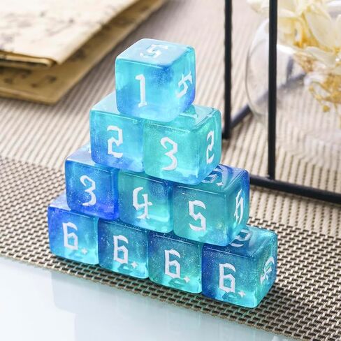 10 Pieces Polyhedral D6 Dice 16mm Acrylic Double Colors 6 Sided Game Dice for RPG MTG DND Table Games (Blue Green) in Kuwait