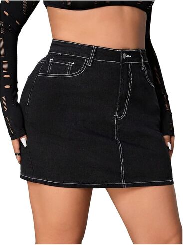 تنورة WDIRARA النسائية ذات الخصر العالي من قماش الدنيم مع جيوب بقلاب وسحاب Fly Bodycon تنورة جينز صغيرة in Kuwait