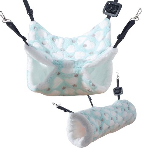 Guinea Pig Ferret Rat Adjustable Hammock Toy Small Animal Cage Accessories Hideout Tunnel & Bunkbed Hammock for Rat Ferret Guinea Pig Hamster Sugar Glider Chinchilla, 1.Green Hammock Set in Kuwait