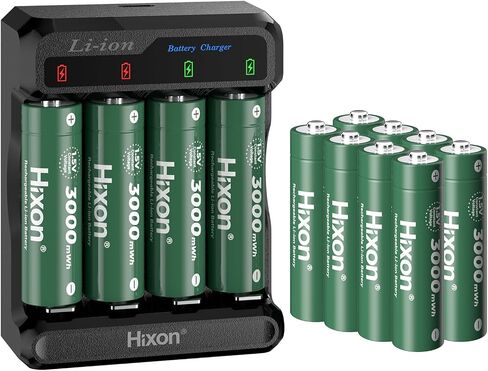 Hixon 8-Pack 1.5V Lithargeable Lithargable AA Batteries & LCD Charger ، 3000MMWH بطارية AA LI-ION ، 1600CYCLES ، تفريغ MAX 3A ، الإخراج المستمر للاستخدام في المنزل والمكتب | Blink Camera | VR/Xbox GamingPad. in Kuwait