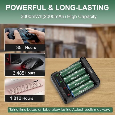 Hixon 8-Pack 1.5V Lithargeable Lithargable AA Batteries & LCD Charger ، 3000MMWH بطارية AA LI-ION ، 1600CYCLES ، تفريغ MAX 3A ، الإخراج المستمر للاستخدام في المنزل والمكتب | Blink Camera | VR/Xbox GamingPad. in Kuwait