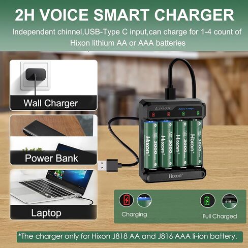 Hixon 8-Pack 1.5V Lithargeable Lithargable AA Batteries & LCD Charger ، 3000MMWH بطارية AA LI-ION ، 1600CYCLES ، تفريغ MAX 3A ، الإخراج المستمر للاستخدام في المنزل والمكتب | Blink Camera | VR/Xbox GamingPad. in Kuwait