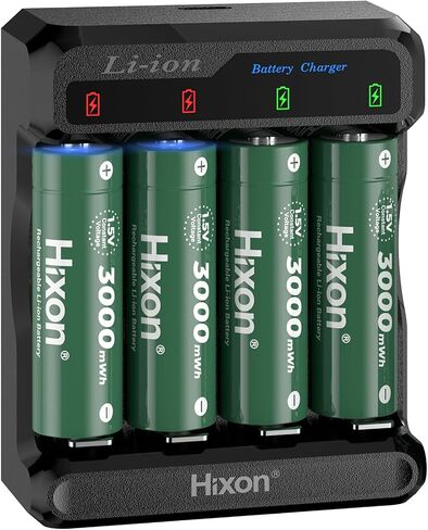 Hixon 8-Pack 1.5V Lithargeable Lithargable AA Batteries & LCD Charger ، 3000MMWH بطارية AA LI-ION ، 1600CYCLES ، تفريغ MAX 3A ، الإخراج المستمر للاستخدام في المنزل والمكتب | Blink Camera | VR/Xbox GamingPad. in Kuwait