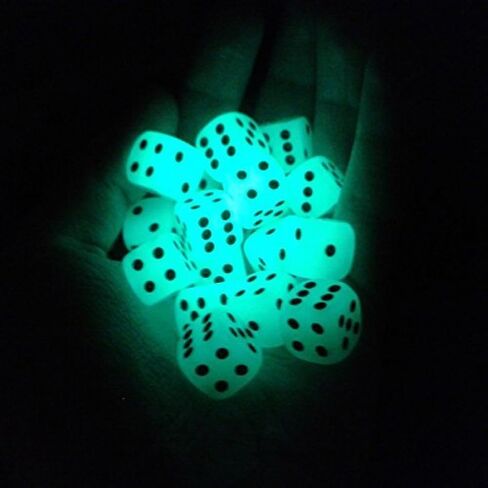 SmartDealsPro D6 Six Sided Glow in The Dark Dice Die for DND, MTG, RPG, Tenzi, Farkle, Yahtzee, Bunco, Teaching Math, Table Board Game (16mm Black Dots, 50, Pieces) in Saudi Arabia