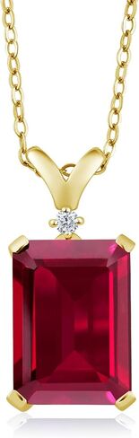 Gem Stone King 18K Yellow Gold Plated Silver Black Onyx and White Diamond Jewelry Pendant Necklace For Women (6.62 Cttw, Gemstone Birthstone, 14X10MM Emerald Cut, with 18 Inch Chain) in Kuwait