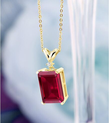 Gem Stone King 18K Yellow Gold Plated Silver Black Onyx and White Diamond Jewelry Pendant Necklace For Women (6.62 Cttw, Gemstone Birthstone, 14X10MM Emerald Cut, with 18 Inch Chain) in Kuwait