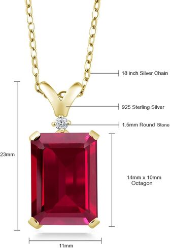 Gem Stone King 18K Yellow Gold Plated Silver Black Onyx and White Diamond Jewelry Pendant Necklace For Women (6.62 Cttw, Gemstone Birthstone, 14X10MM Emerald Cut, with 18 Inch Chain) in Kuwait