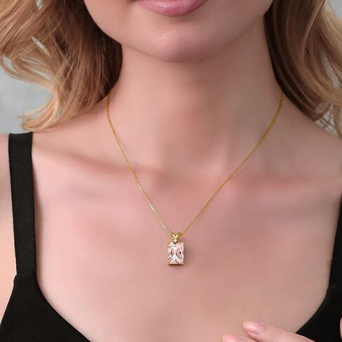 Gem Stone King 18K Yellow Gold Plated Silver Black Onyx and White Diamond Jewelry Pendant Necklace For Women (6.62 Cttw, Gemstone Birthstone, 14X10MM Emerald Cut, with 18 Inch Chain) in Saudi Arabia