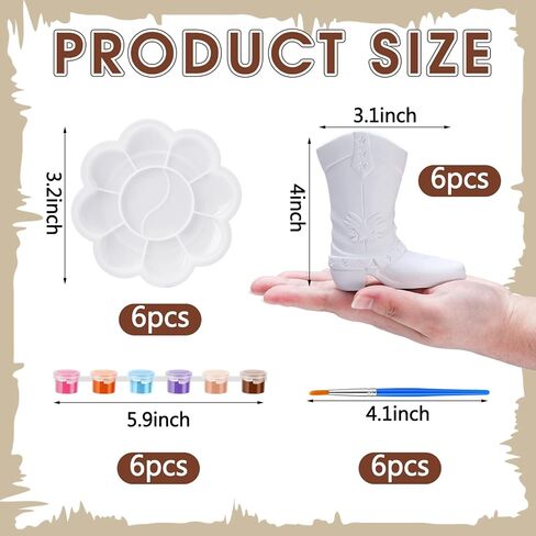 Affrolling 6 Set Cowboy Boot Vase Ceramics to Paint Ready to Paint Your Own Ceramic Cowgirl Boot Vase DIY Unpainted Plaster Paintable Kit Crafts with Brush Palette for Adults in Saudi Arabia