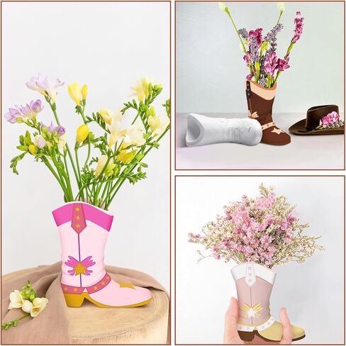 Affrolling 6 Set Cowboy Boot Vase Ceramics to Paint Ready to Paint Your Own Ceramic Cowgirl Boot Vase DIY Unpainted Plaster Paintable Kit Crafts with Brush Palette for Adults in Saudi Arabia