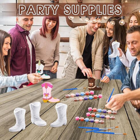 Affrolling 6 Set Cowboy Boot Vase Ceramics to Paint Ready to Paint Your Own Ceramic Cowgirl Boot Vase DIY Unpainted Plaster Paintable Kit Crafts with Brush Palette for Adults in Saudi Arabia