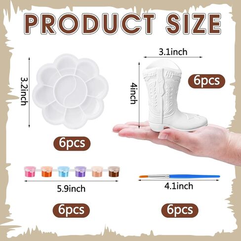 Affrolling 6 Set Cowboy Boot Vase Ceramics to Paint Ready to Paint Your Own Ceramic Cowgirl Boot Vase DIY Unpainted Plaster Paintable Kit Crafts with Brush Palette for Adults in Saudi Arabia