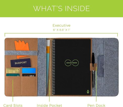Rocketbook Smart Notebook Cover - 100 ٪ قابلة لإعادة التدوير ، غطاء قابل للتحلل مع حامل القلم ، قفل مغناطيسي وتخزين داخلي - المريخ الرمال تان ، الحجم التنفيذي (6 "× 8.8") in Saudi Arabia