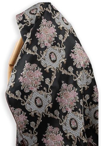 Classic Brocade Jacquard Upholstery Fabric Damask, for Sofa Chair Reupholstery, Home Docer, Curtain, Costume Dressmaking, 56 Inches Wide, 1 Yard - Black in Kuwait