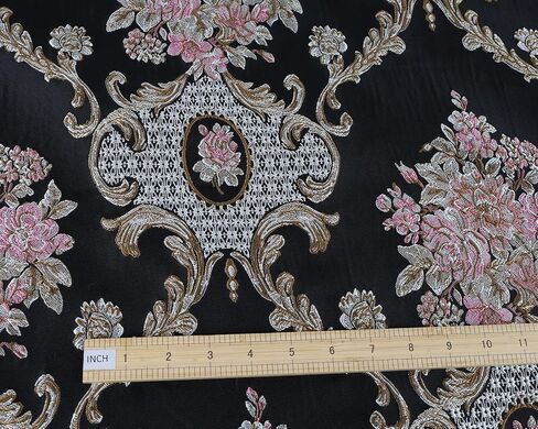 Classic Brocade Jacquard Upholstery Fabric Damask, for Sofa Chair Reupholstery, Home Docer, Curtain, Costume Dressmaking, 56 Inches Wide, 1 Yard - Black in Kuwait