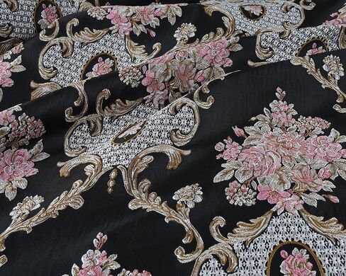 Classic Brocade Jacquard Upholstery Fabric Damask, for Sofa Chair Reupholstery, Home Docer, Curtain, Costume Dressmaking, 56 Inches Wide, 1 Yard - Black in Kuwait