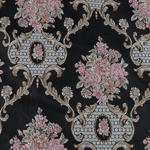 Classic Brocade Jacquard Upholstery Fabric Damask, for Sofa Chair Reupholstery, Home Docer, Curtain, Costume Dressmaking, 56 Inches Wide, 1 Yard - Black in Kuwait