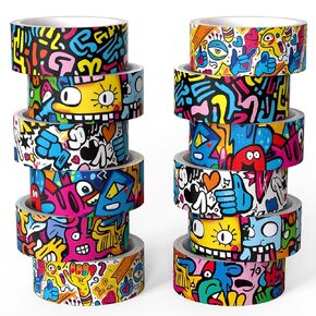 12 ROLLS WASHI TAPE SET ، 6 تصميم ملون على الجدران الزخرفية الشريط ART ART DOIDLE DISKING TAPE لمستلزمات اليومية ، مجلة غير مرغوب فيها ، سكرابوكينغ ، فنون وحرف DIY ، مخطط ، غلاف الهدايا