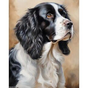طلاء Wuivctr بأرقام أرقام Spaniel Dogan Canvas Diy Painting للبالغين المبتدئين مع فرش وصبغية أكريليك 16 × 20 بوصة (بدون إطار)