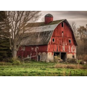 DIY 5D Diamond Art Kits اللوحة للبالغين Red Country Barn Farmhouse Old Barn （1） 40x30cm/11.7x15.8inches