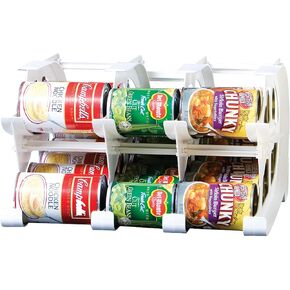 FIFO Countertop Mini Can Tracker Holds 30 Standard 10-24 Oz Can Sizes, White| Stackable & Adjustable Can Organizer for Pantry, USA Made, White