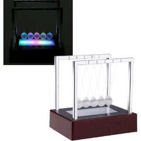 Walfront Balance Balls Colorful LED Glass Pendulum Balls Physics Science Ornaments Science Item for Home Office Desk Decoration Art Work