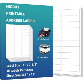 900 Labels 1" x 2-5/8" Shipping Addrese Labels, 30 UP Printable Return Address Sticker FBA Label for Inkjet or Laser Printer