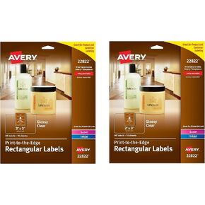 Avery 22822 Rectangle Labels with Sure Feed, Laser & Inkjet Printers, 2" x 3", 80 Glossy Crystal Clear Labels (Pack of 2)