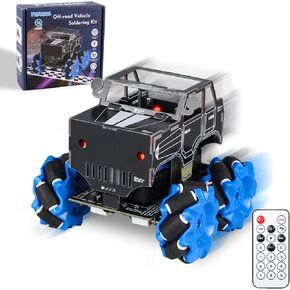 Pemenol DIY 4-WHEEL MINI ROBOT CAR SOLDERING KIT ، مع عجلات ميكانوم ، 360 درجة حركة الاتجاهية ، طريقتان للسيطرة ، لعبة تعليمية ممتعة لكلية الأب والهواة الحاضر