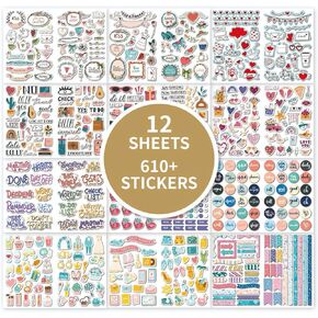 Deepcolor Wedding Stickers - 610+ Pcs, 12 Sheets, Waterproof, Bridal Shower Scrapbook Supplies
