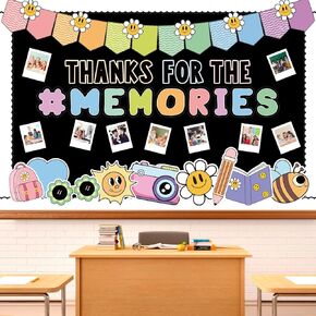 88 Pcs End of The Year Bulletin Board Decoration Set Cartoon Memories Photo Paper Cutouts with 150 Pcs Glue Points for Back to School Classroom Party