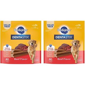 نسب Dentastix كبير الكلب الأسنان يعالج نكهة لحوم البقر عظام الأسنان ، 2.08 رطل حزمة القيمة (40 علاج) (حزمة 2)