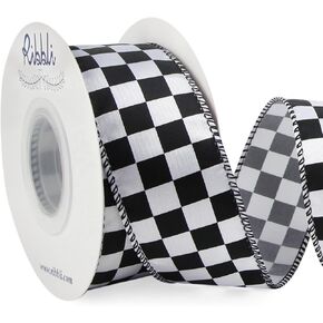 Ribbli Black and White Check Wired Satin Ribbon, 1-1/2 Inch x Continuous 10 Yard, Fall Ribbon for Big Bow, Halloween Ribbon Wreath,Tree Decoration, Outdoor Decoration
