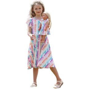 Bow Dream Girl Dress Pink Heart Unicorn مع مطابقة ملحقات ملابس الدمية الأمريكية