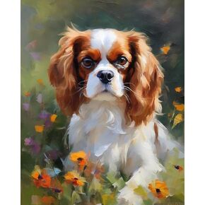 طلاء Zuvrdiai للبالغين من قبل مجموعات الأرقام ، و Cavalier King Charles Spaniel والزهور ، والطلاء من أرقام الأرقام على القماش ، واللوحات الزيتية DIY لفنون والحرف المبتدئين ، 40x50 سم لا إطار