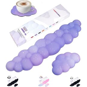 Cloud Wrist Rest Set for Keyboard and Mouse, Includes Cute Coaster, with Computers and Laptops（Purple Star Set）