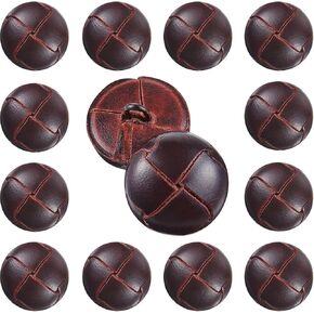 12 Pcs 20 mm Brown Genuine Leather Cover Buttons Football Pattern Coffee Buttons with Shank Sew for Clothes Dress Coats Jackets Sweaters Blazers Jeans Handicrafts Sewing Accessories